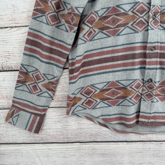 Eddie Bauer Southwest Print Button Down Shirt Mens Medium Gray Rust - Picture 5 of 12